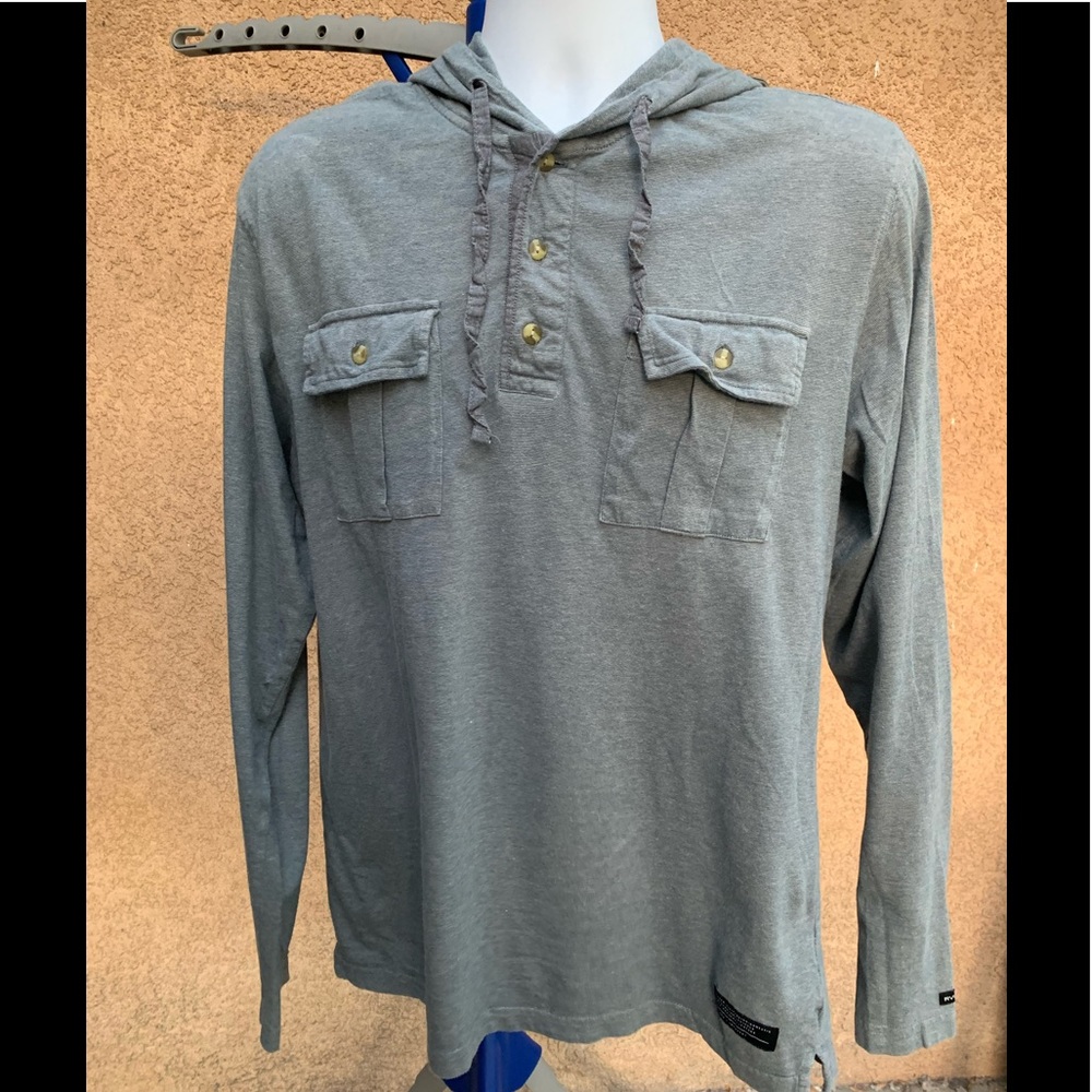 RVCA Mens Hooded Long Sleeve Tshirt Large Blue